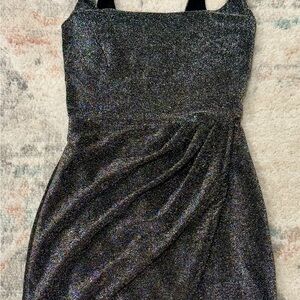 Francesca's Collections Black Glitter Strapless Dress